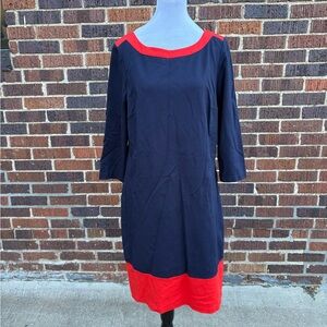 Boden Navy and Red 3/4 Sleeve Dress